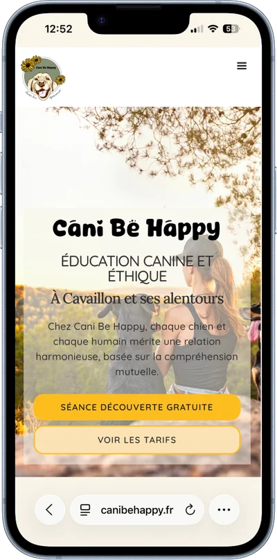 Site de Cani Be Happy sur mobile